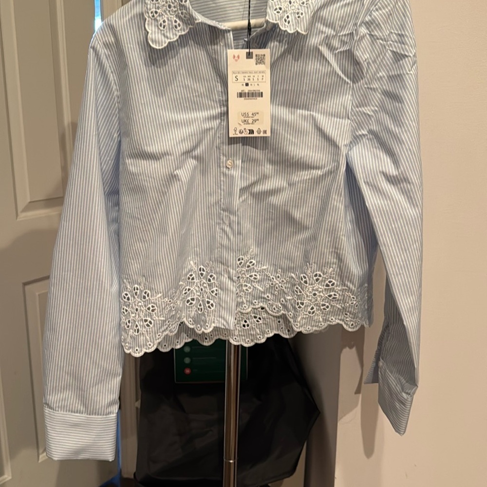 Blue Striped Kids Shirt with Lace Trim